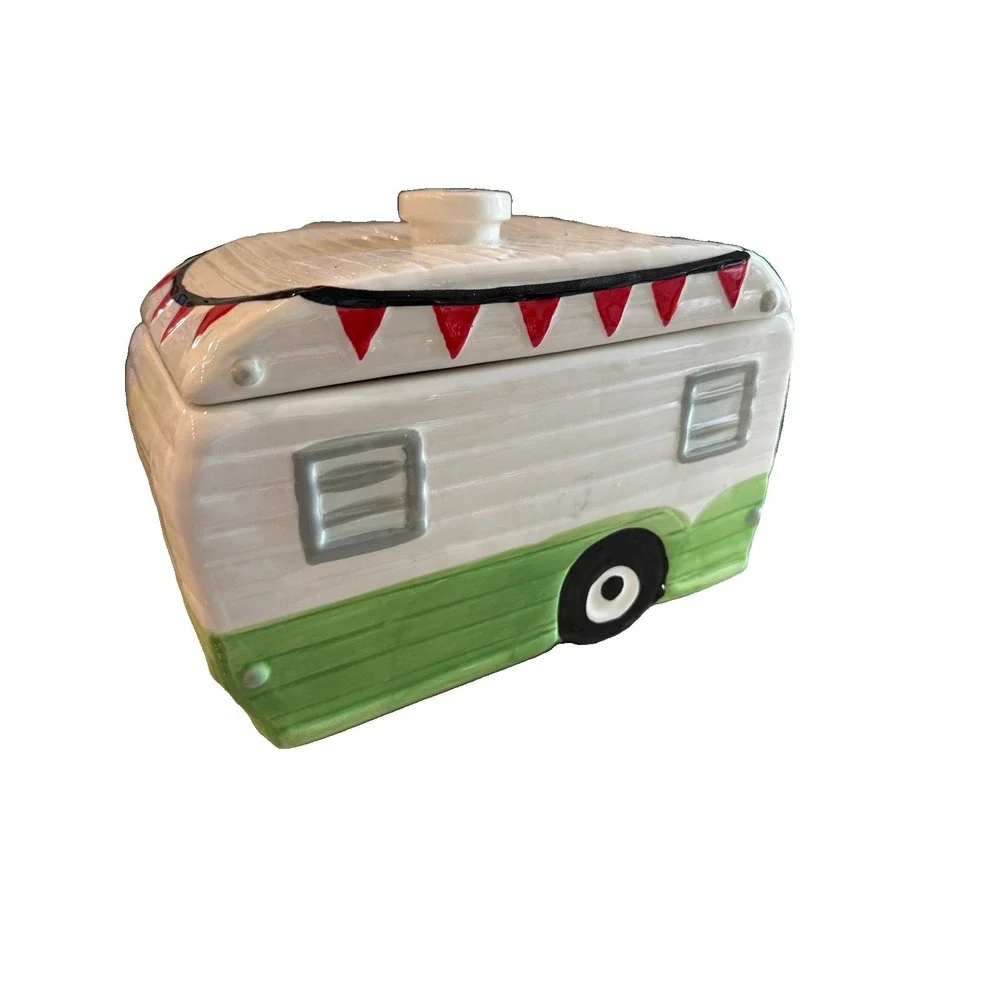 World Market Retro Vintage RV Happy Camper Trailer Ceramic Cookie Jar